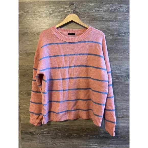 J. CREW Women’s Alpaca Crewneck Sweater Pink Blue Striped Cozy Oversized Size M - Picture 2 of 8